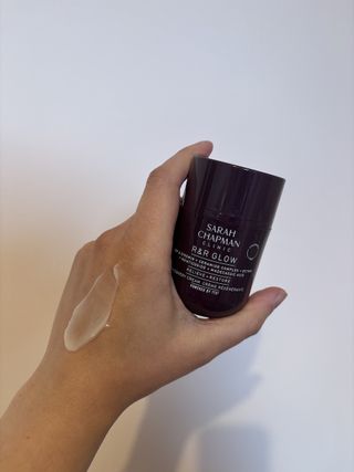 Mica Ricketts holding Sarah Chapman Clinic R&R Glow Recovery Cream