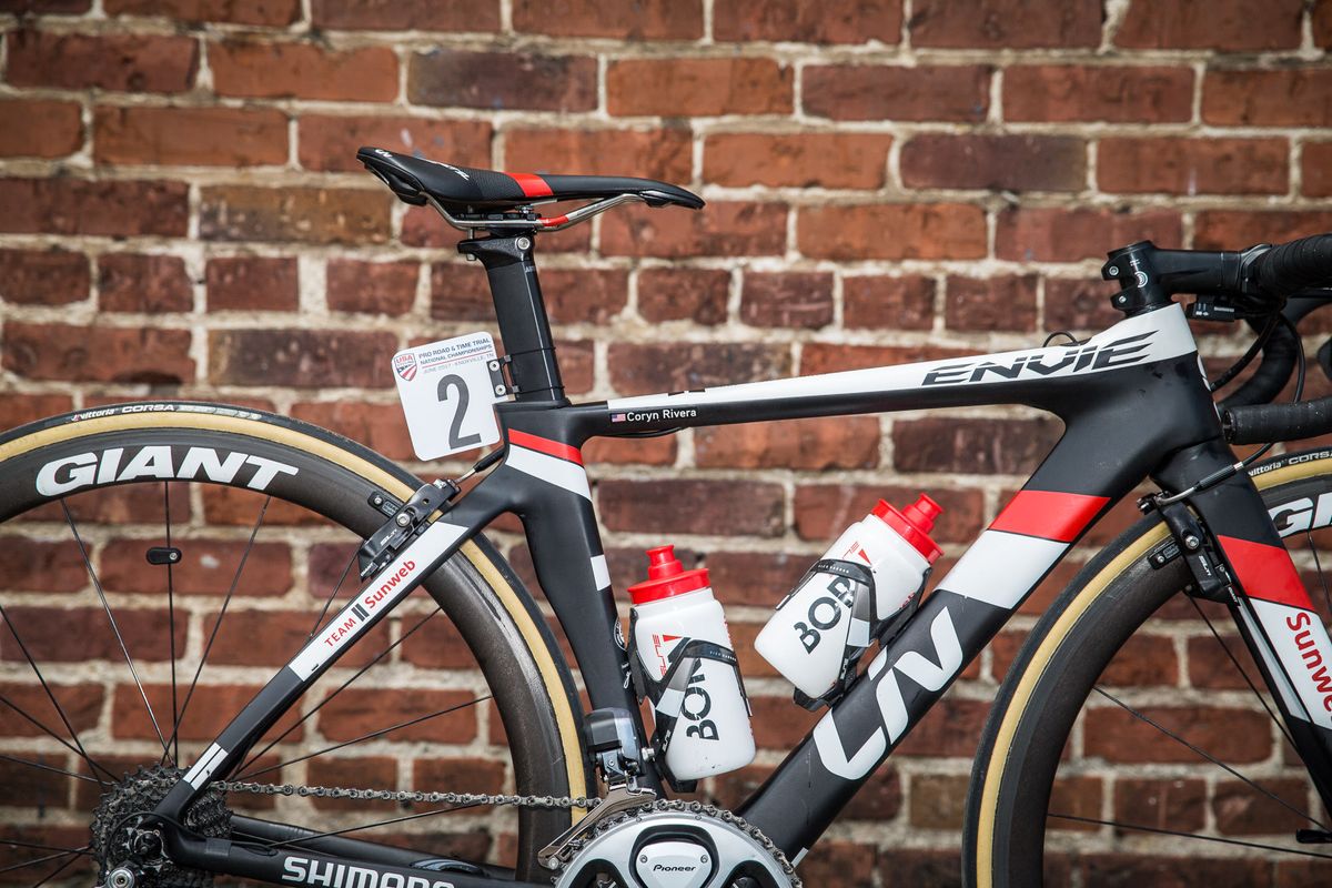 An aerodynamic Giant Vector seatpost adorns Coryn Rivera's Liv Envie