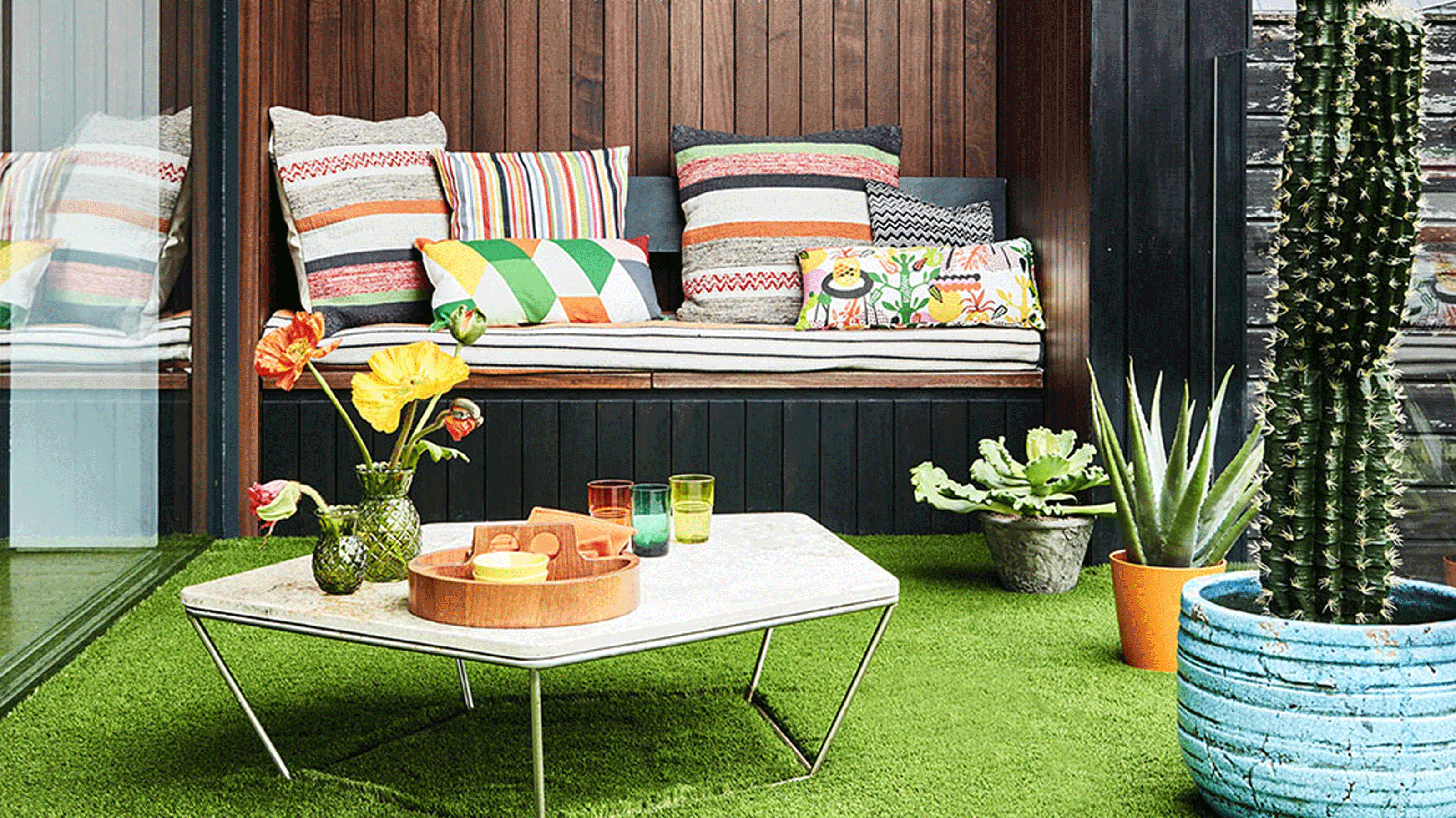 Fake grass with bench