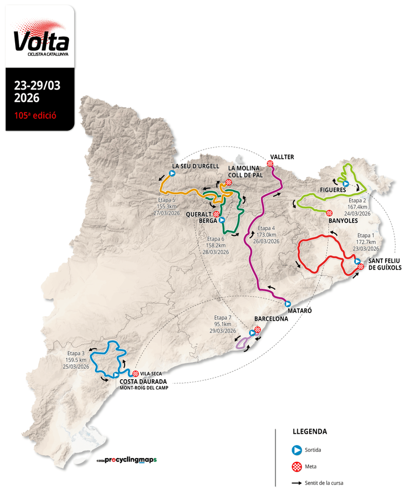 Map of the 2026 Volta a Catalunya