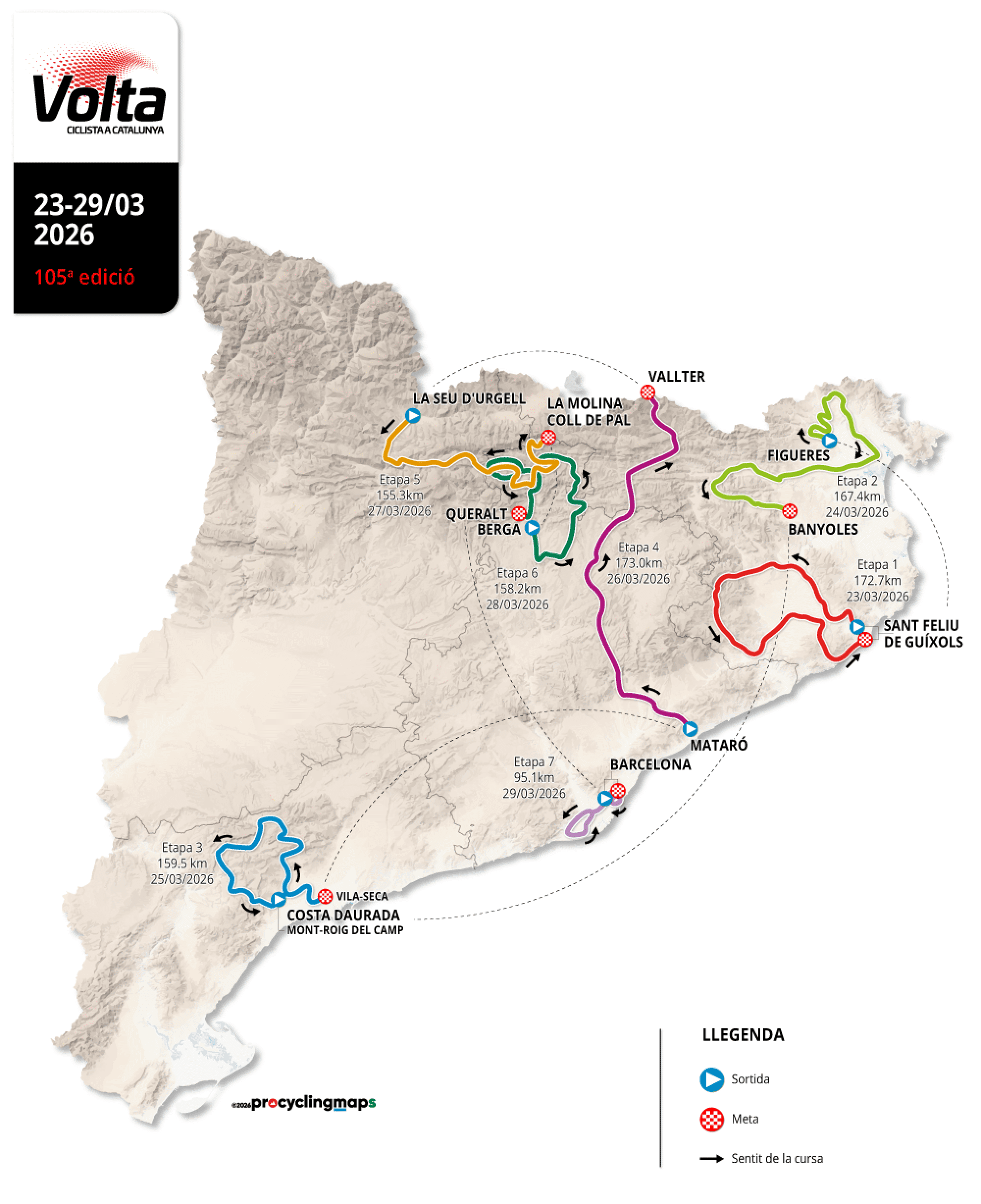 Map of the 2026 Volta a Catalunya