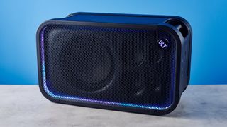 A black Sony ULT Tower 7 party speaker