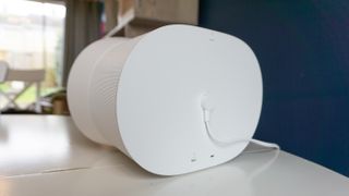 Sonos Era 300 on white table showing the rear connections