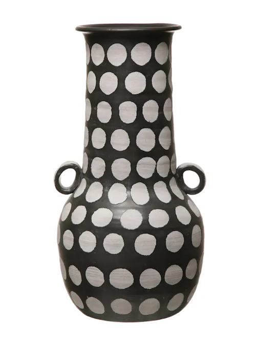 Hand-Painted Terracotta Vase with Polka Dots