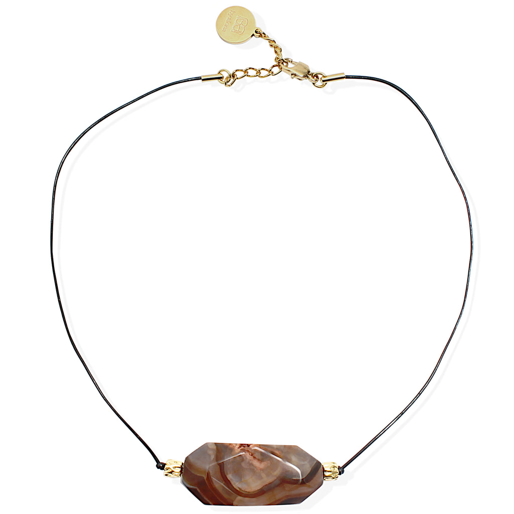 Andara Necklace - Leather and Brown Agate