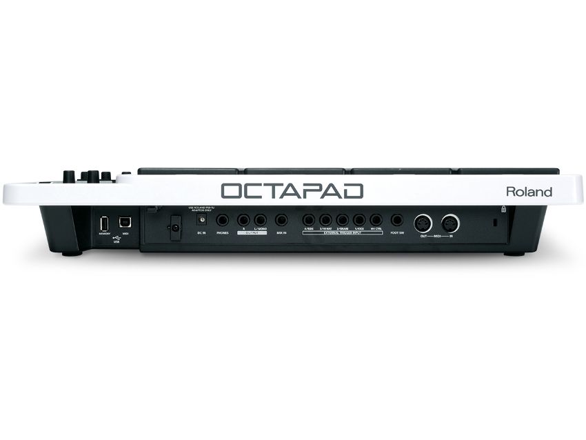 Octapad has five 0.25" sockets for use with V-Drum ride, hi-hat, snare and kick pads