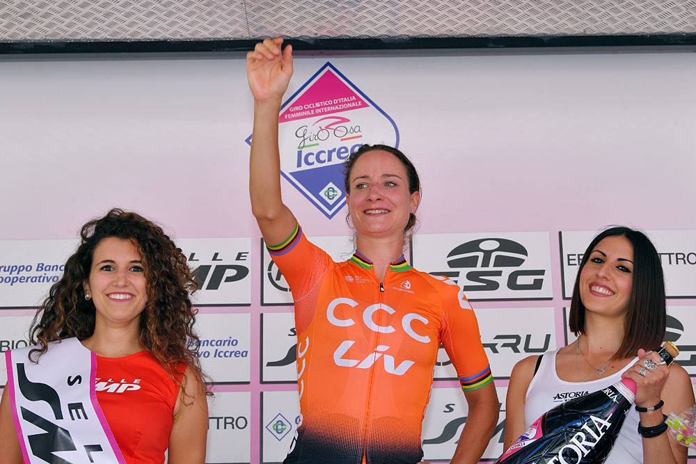 Marianne Vos (CCC-Liv) celebrates winning stage 3 at the Giro Rosa