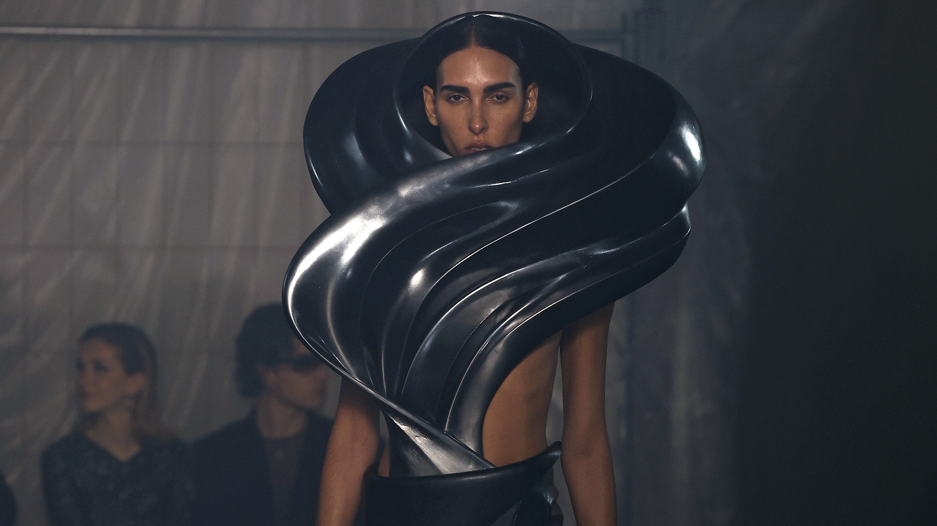 A model walks the runway at the Han Kjobenhavn fashion show during the Milan Fashion Week Womenswear Fall/Winter 2023/2024 on February 25, 2023 in Milan, Italy.