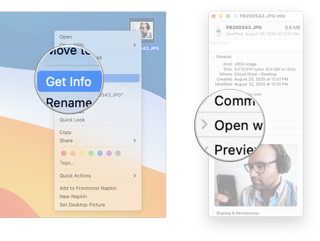 Change Default App On macOS: Right-click on a file, click Get Info, and then click Open With.