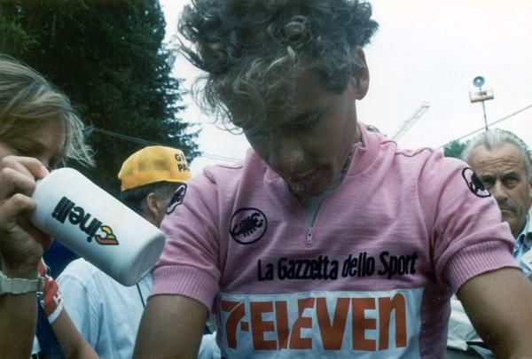Race leader Andy Hampsten recovers after stage 16 at the 1988 Giro d'Italia.