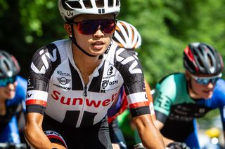 Coryn Rivera (SunWeb) before taking her win at the US Pro Road Race National Championships on June 24, 2018 in Knoxville, Tennessee