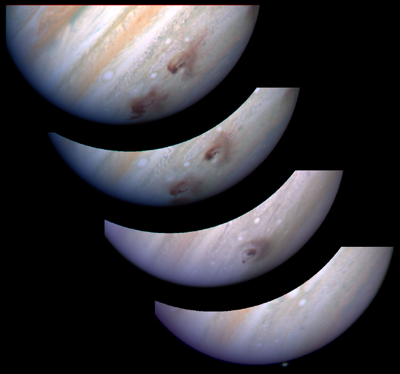 Sequential images of Jupiter show the comet impact and its aftermath.