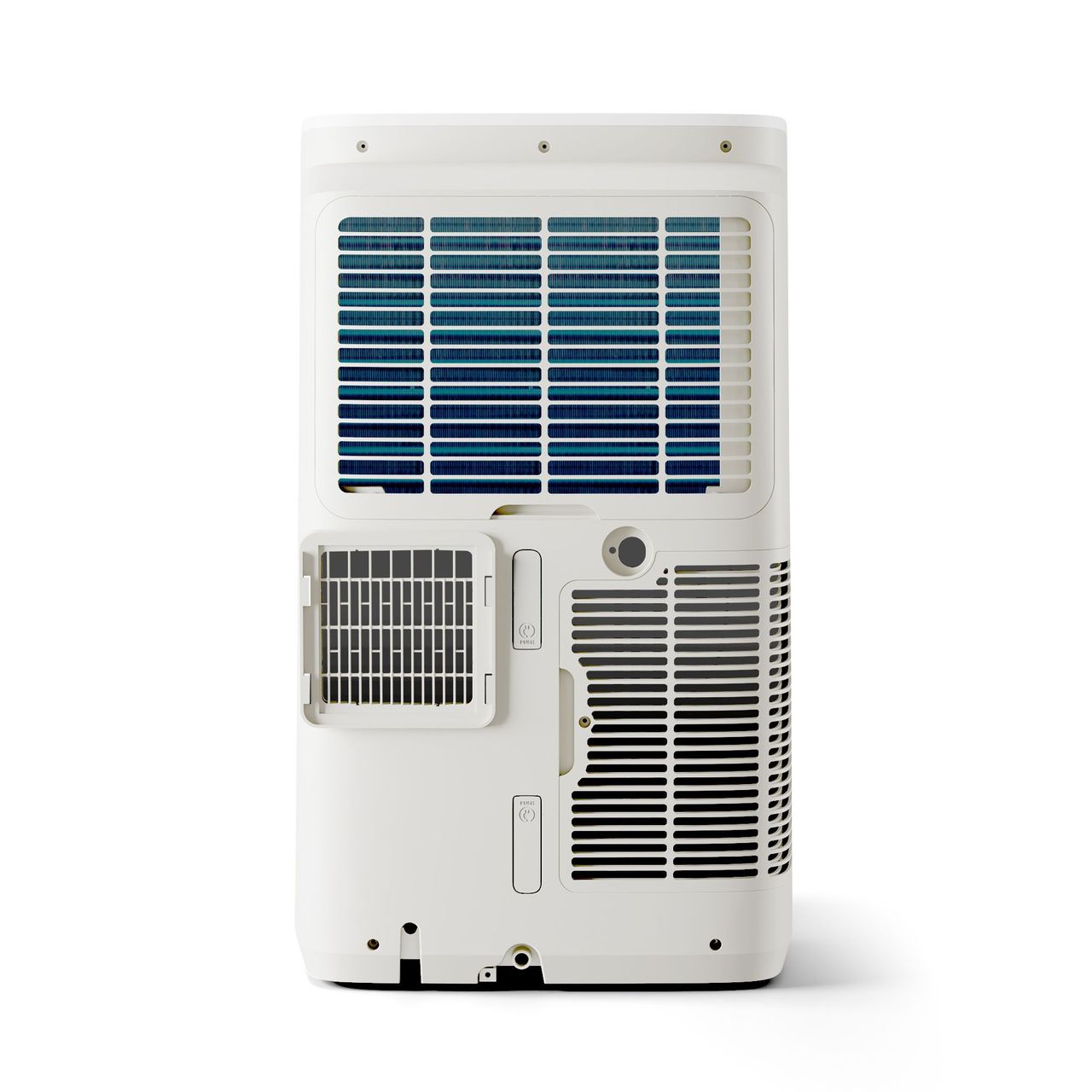 Rear of the Meaco Cirro portable air conditioner on a white background