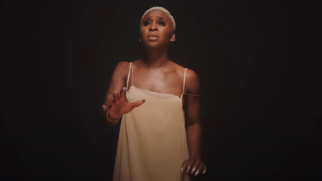 Cynthia Erivo singing in the Stand Up music video.