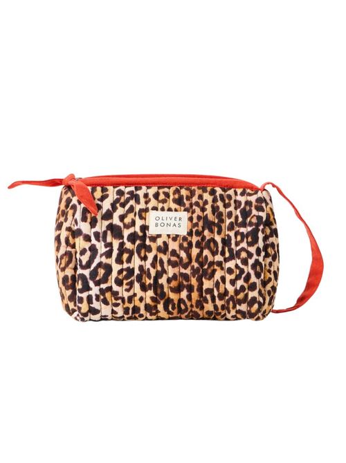 Brown & Red Leopard Print Small Wash Bag