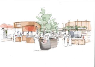 experiential brand design illustration of an outdoor space with bars