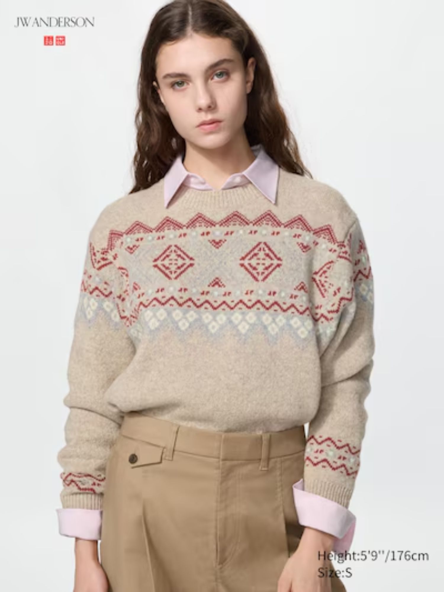 Lambswool Fair Isle Crew Neck Jumper on model