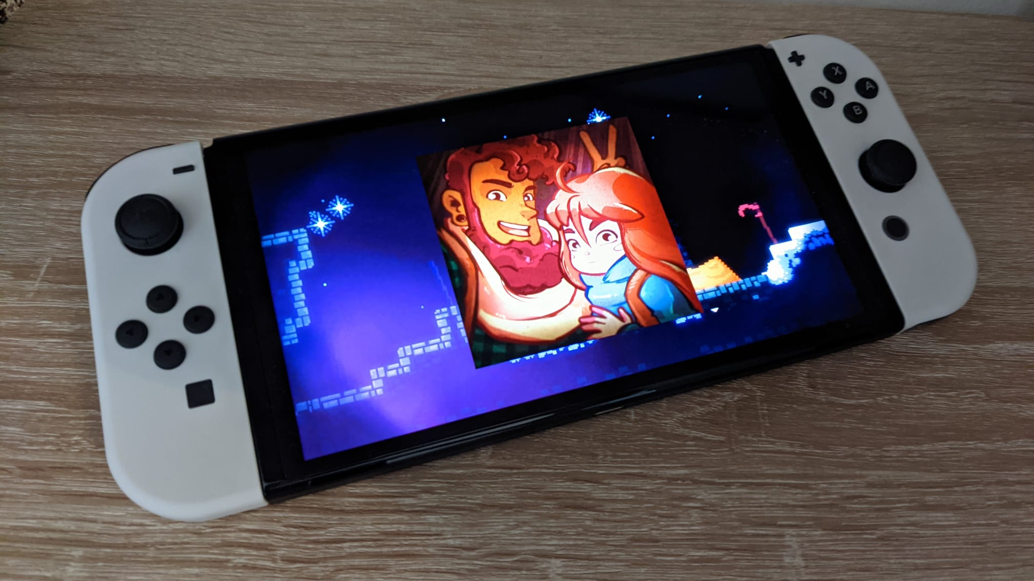 Nintendo Switch OLED som kjører Celeste.