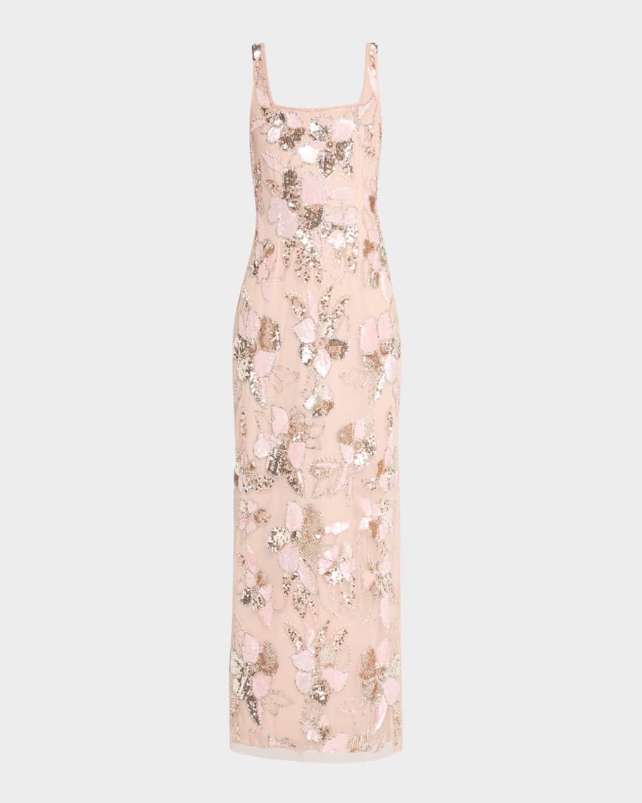 Floral Bead & Sequin Column Gown