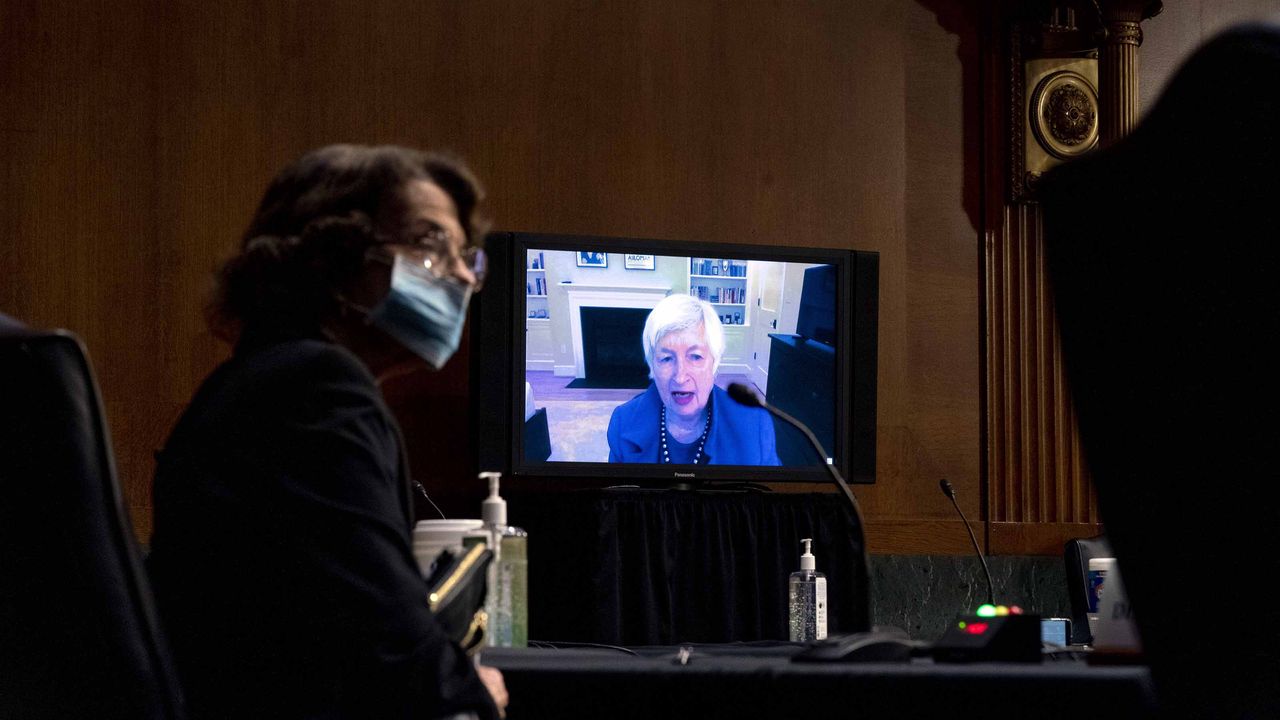 Janet Yellen, President-Elect Joe Biden&amp;#039;s nominee for Treasury secretary, talks to Congress via video during a confirmation hearing