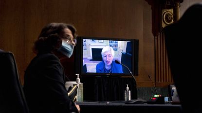 Janet Yellen, President-Elect Joe Biden's nominee for Treasury secretary, talks to Congress via video during a confirmation hearing