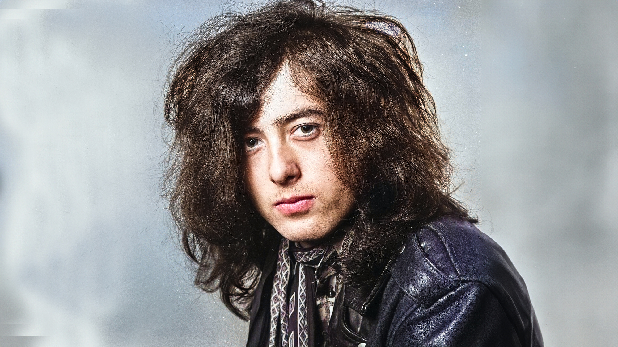 Jimmy Page of English rock band Led Zeppelin, studio portrait in London, December 1968. 
