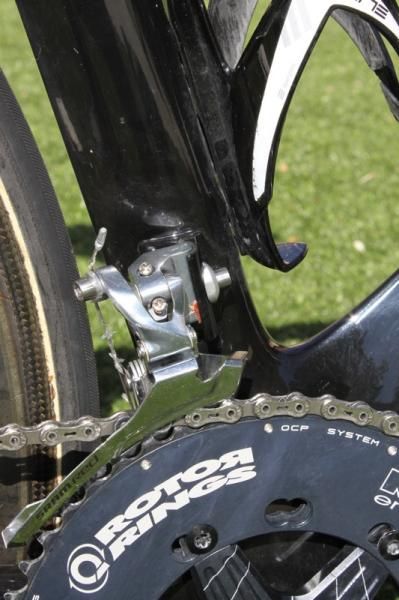 The S3 has a front derailleur braze on; notice the bit of sand paper placed between the derailleur and frame to increase the friction of the clamp.