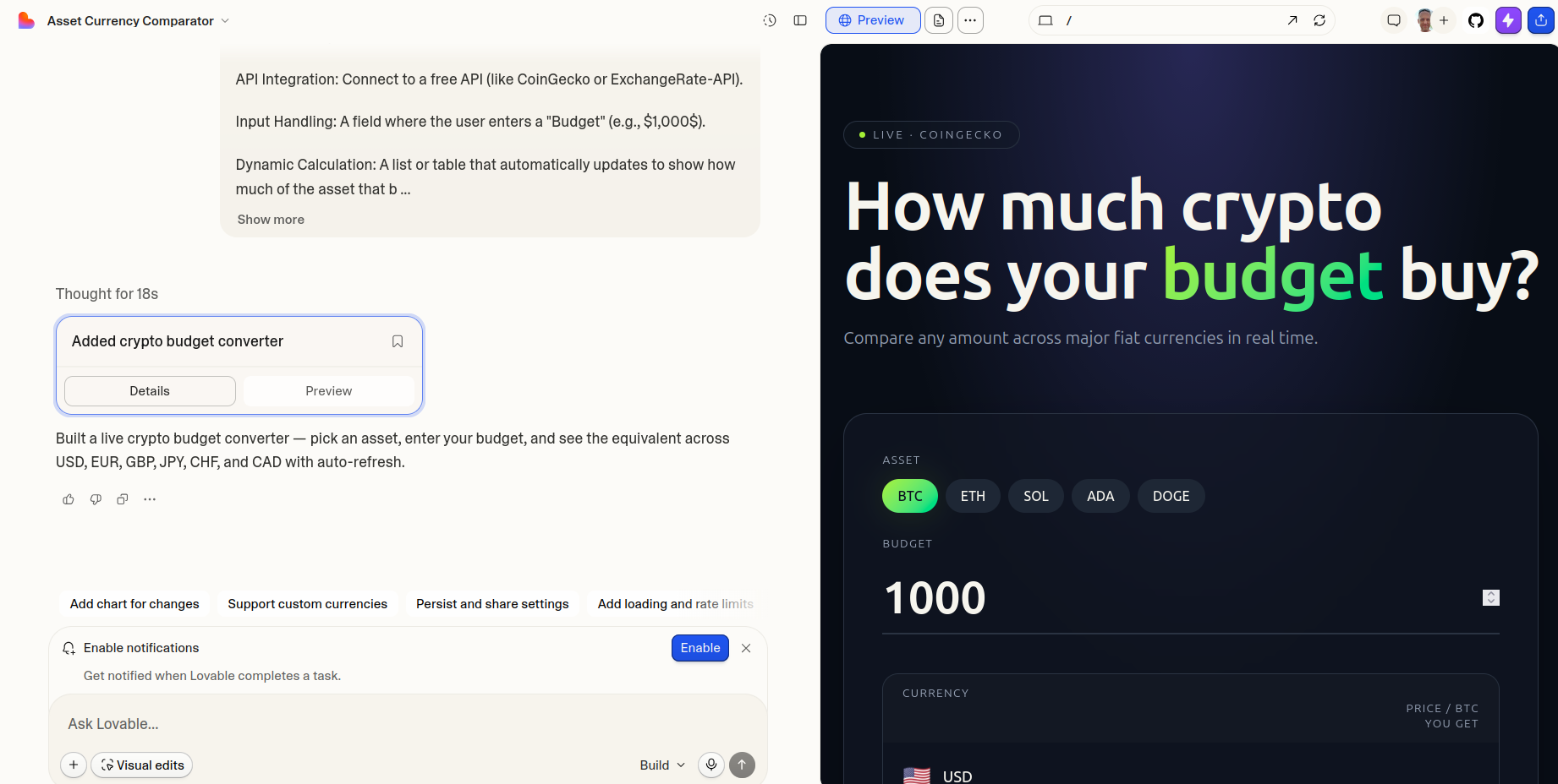 Revisions to no-code project in Lovable
