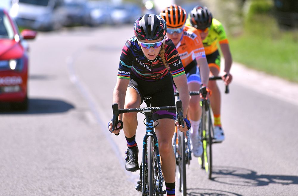 Pauline Ferrand-Pr&eacute;vot of France and Team Canyon SRAM leads the breakaway at Fleche Wallonne 2018