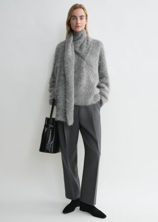 Draped-Scarf Knit Grey Melange