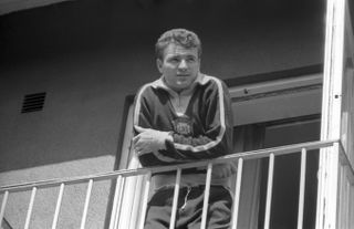 Brazil forward Jose Altafini, known as Mazzola at the time, looks down from a balcony during the 1958 World Cup.