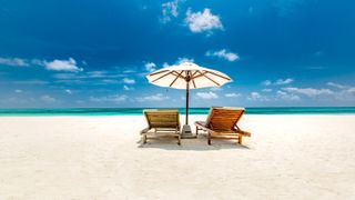 Idyllic Barbados beach and deep blue sky