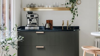 a fluted coffee bar in kitchen