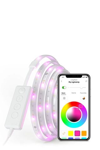Nanoleaf Essentials Lightstrip and app on a white background.