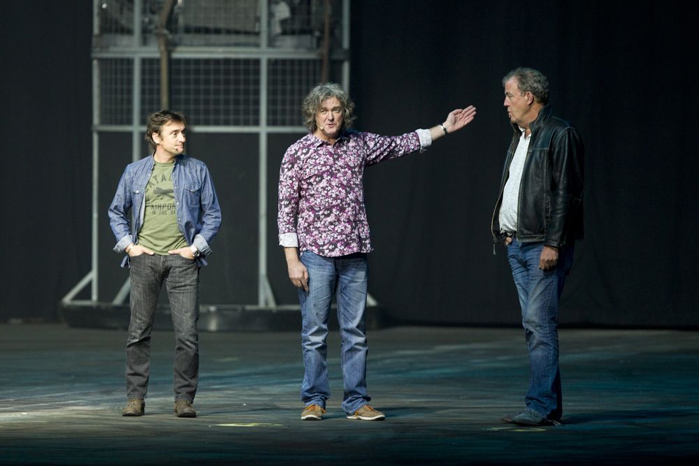 (From L) Richard Hammond, James May and Jeremy Clarkson of the British television series Top Gear during the Top Gear Live event, the first ever in Belgium, in Antwerp Sportpaleis on April 28