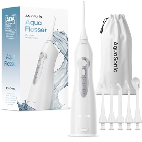 Aquasonic Water Flosser - Cordless Rechargeable Water Flossers for Teeth Cleaning - Waterproof Aqua Flosser, Portable Oral Irrigator for Dental Cleaning With 5 Jet Tips &amp;ndash; Braces Home Travel.