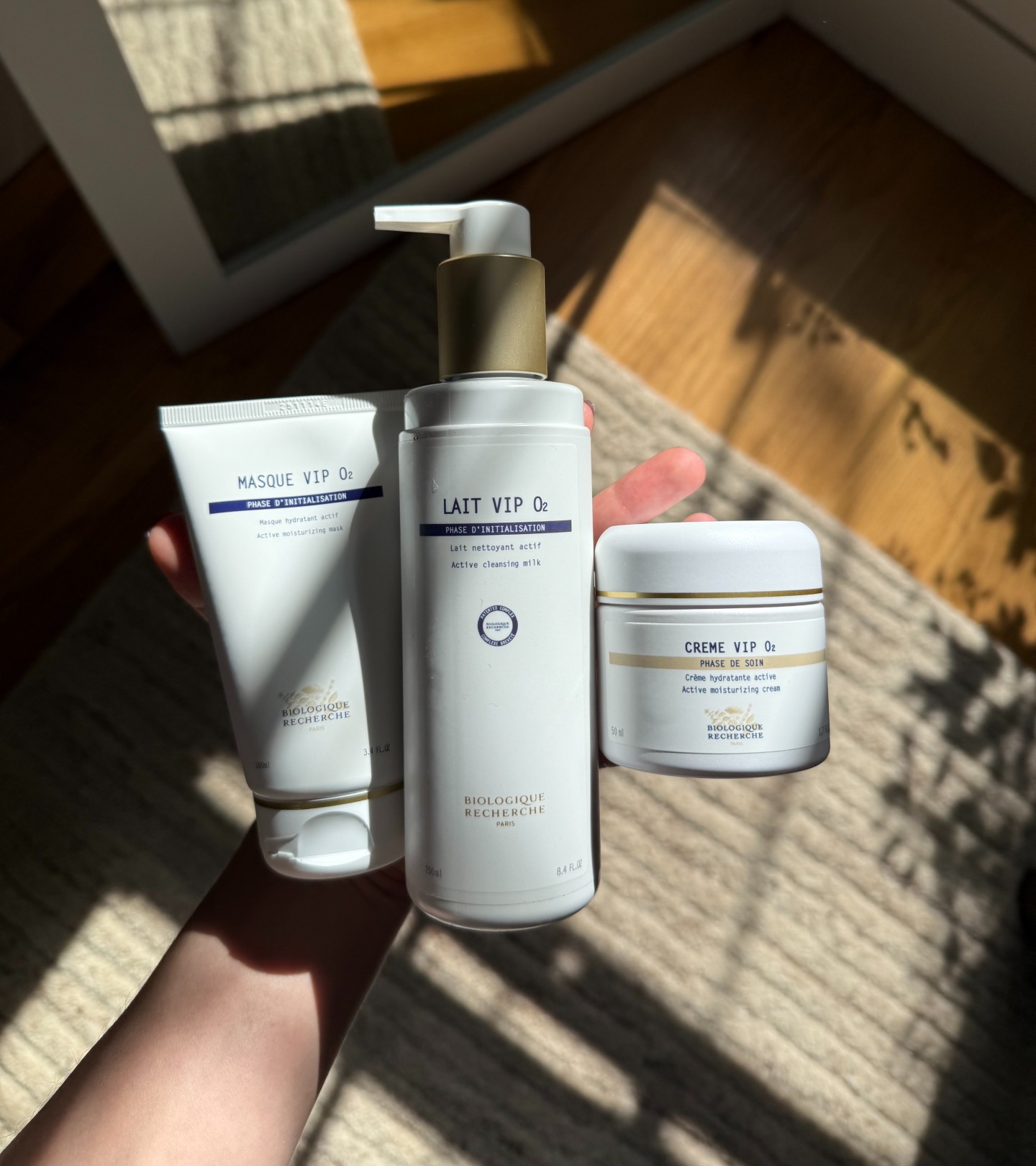 Photo of Jamie Schneider testing Biologique Recherche's VIP O2 line