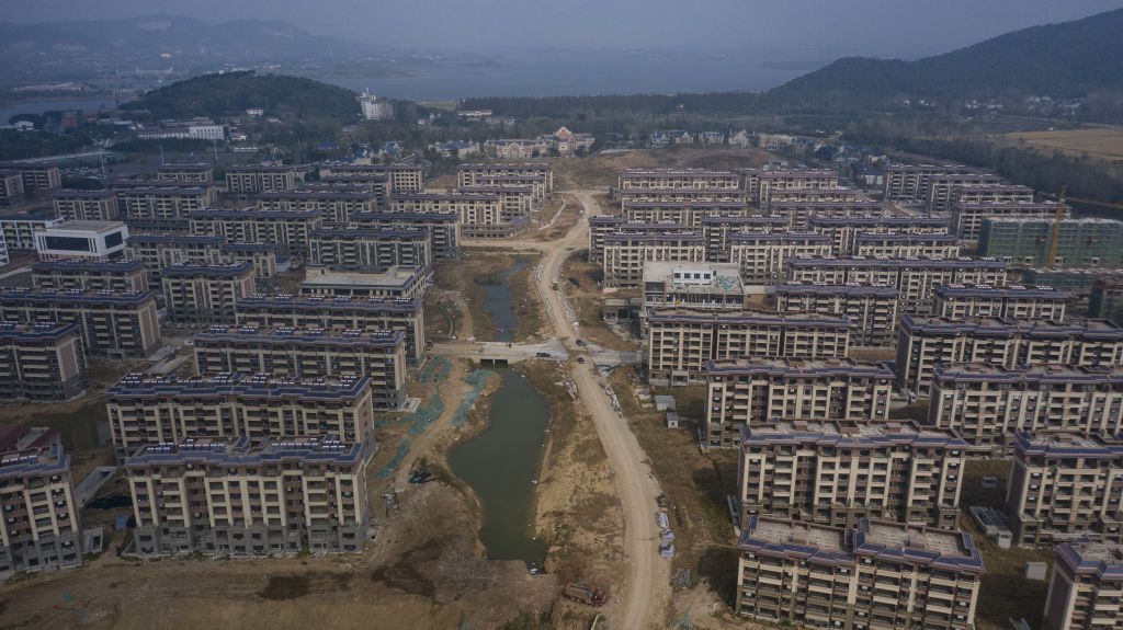 Unfinished buildings at China Evergrande Group&#039;s Health Valley development on the outskirts of Nanjing, China