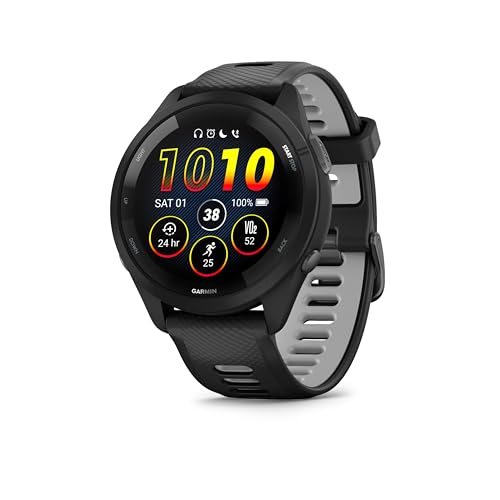 Garmin Forerunner 265 Running Smartwatch, Colorful Amoled Display, Training Metrics and Recovery Insights, Black and Powder Gray