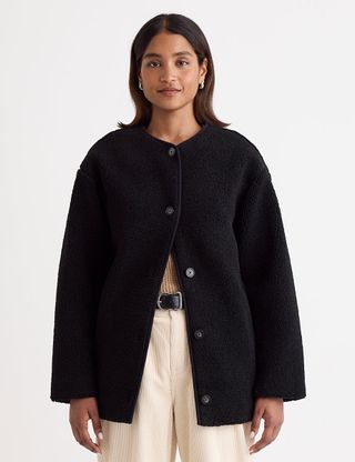 Black Crew Neck Borg Coat