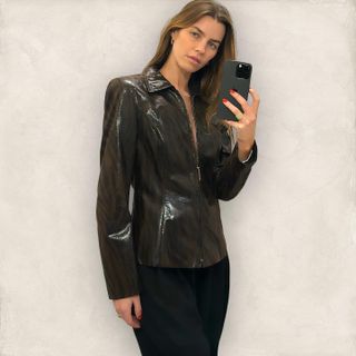 Samanta Friedman wears a vintage leather jacket.