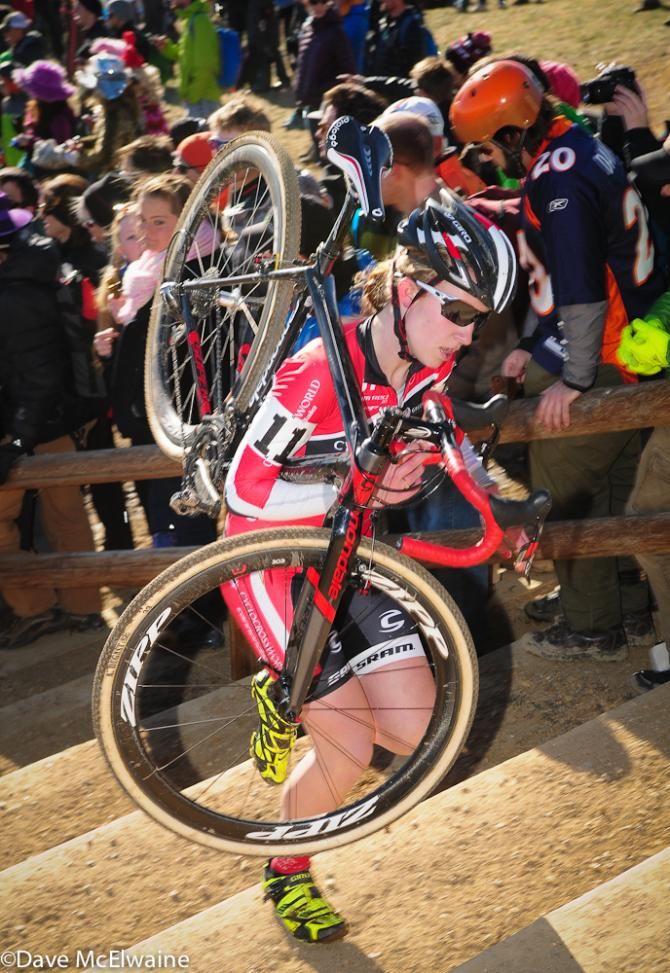 Young Emma White (Cyclocrossworld.com) racing in the top ten