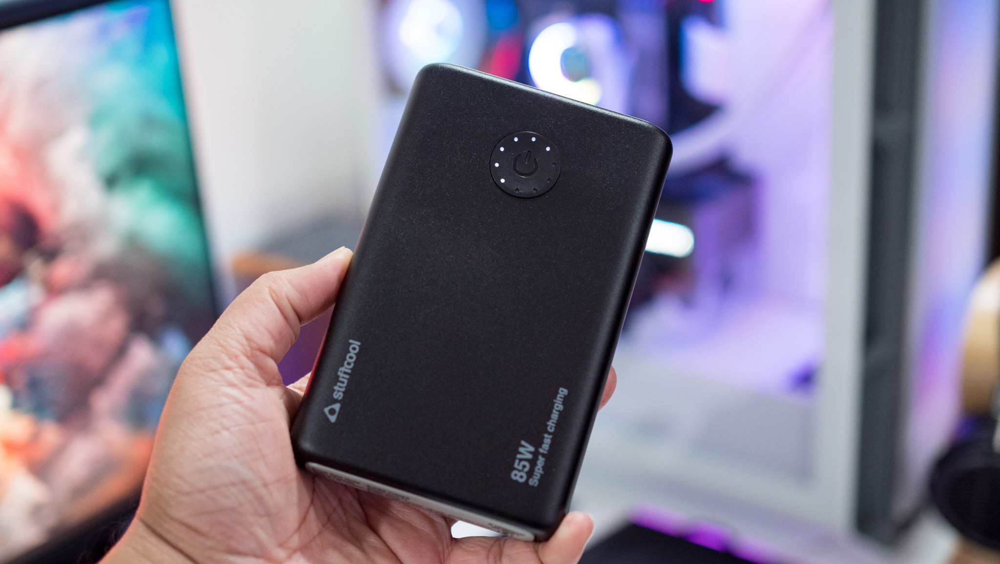 In-hand view of the Stuffcool 85W Power Bank