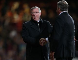 Sir Alex Ferguson shakes the hand of Sam Allardyce after a match between Manchester United and West Ham in April 2013.