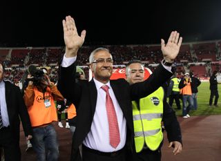 Mallorca coach Gregorio Manzano celebrates the club's qualification for the Europa League in May 2010.