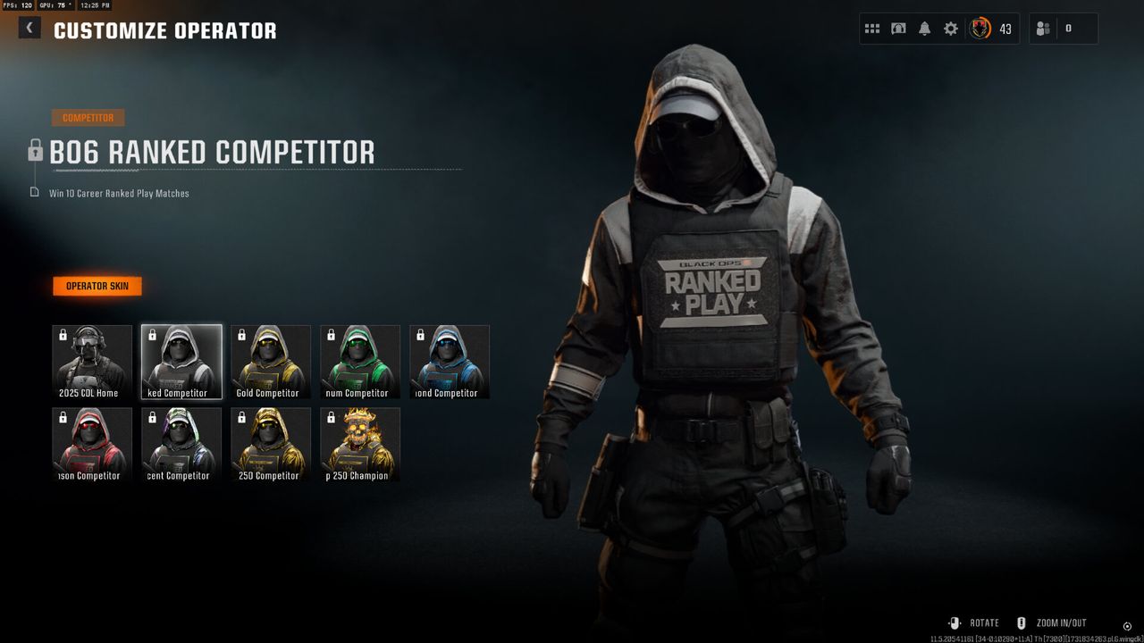 The operator rewards available in ranked play in Call of Duty: Black Ops 6
