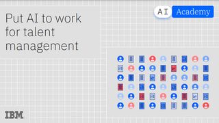 Whitepaper from IBM on how AI can be used for skills development and talent management, with grey grid image and people icons