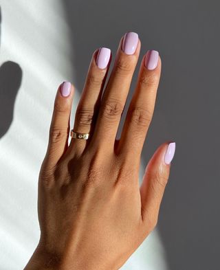 A Sofia Richie–inspired lavender manicure created by Iram Shelton.