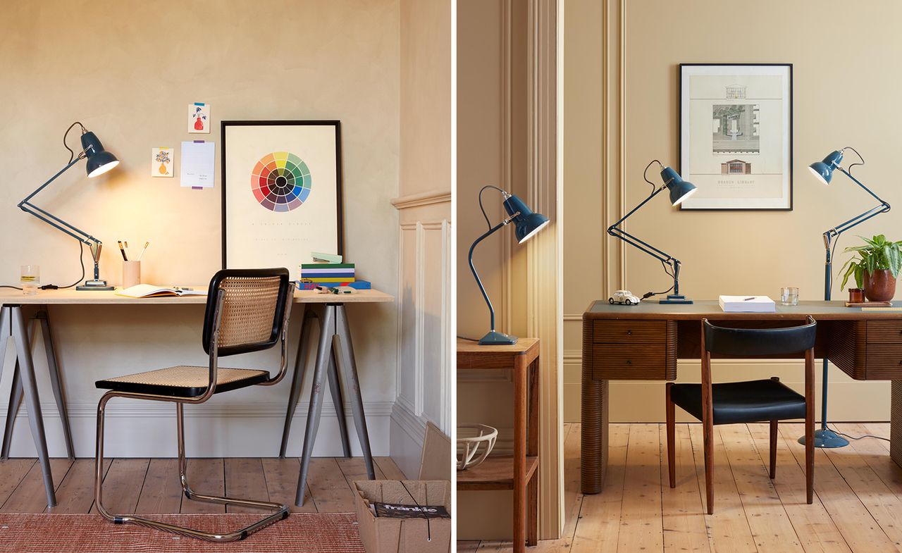  Anglepoise and National Trust Neptune blue lighting on desks