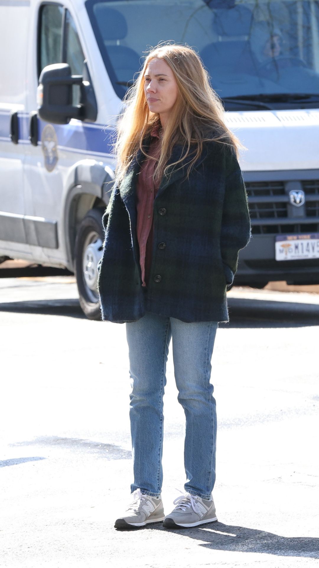 Scarlett Johansson is seen filming at "The Exorcist" movie set in Uptown, Manhattan on March 17, 2026 in New York City